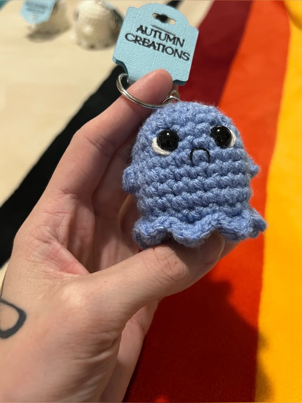 Crocheted Sad Ghostie Keychain 👻